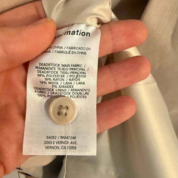 Reformation Women's Anderson Coat Long Collared Natural Beige Small NEW Wool - Picture 9 of 11